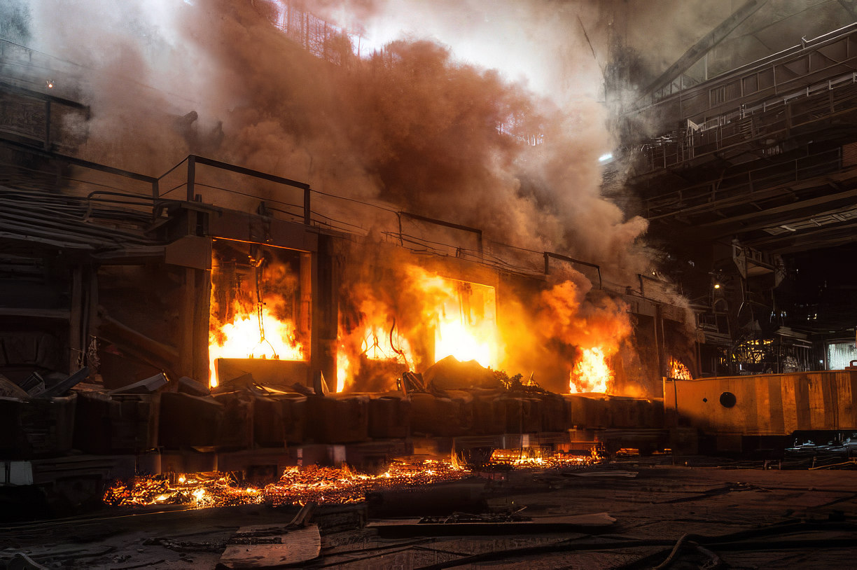Accident at a steel mill. The production process in the steel mill